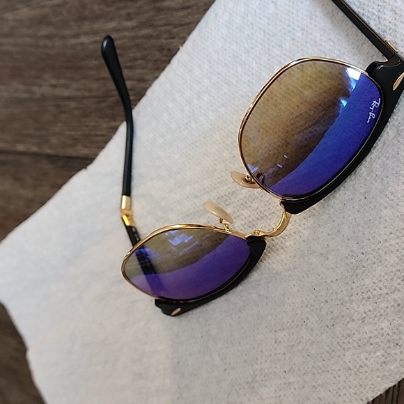 Ray-ban Clubmaster Folding Blue Mirrored Lenses Gold - Picture 6 of 11